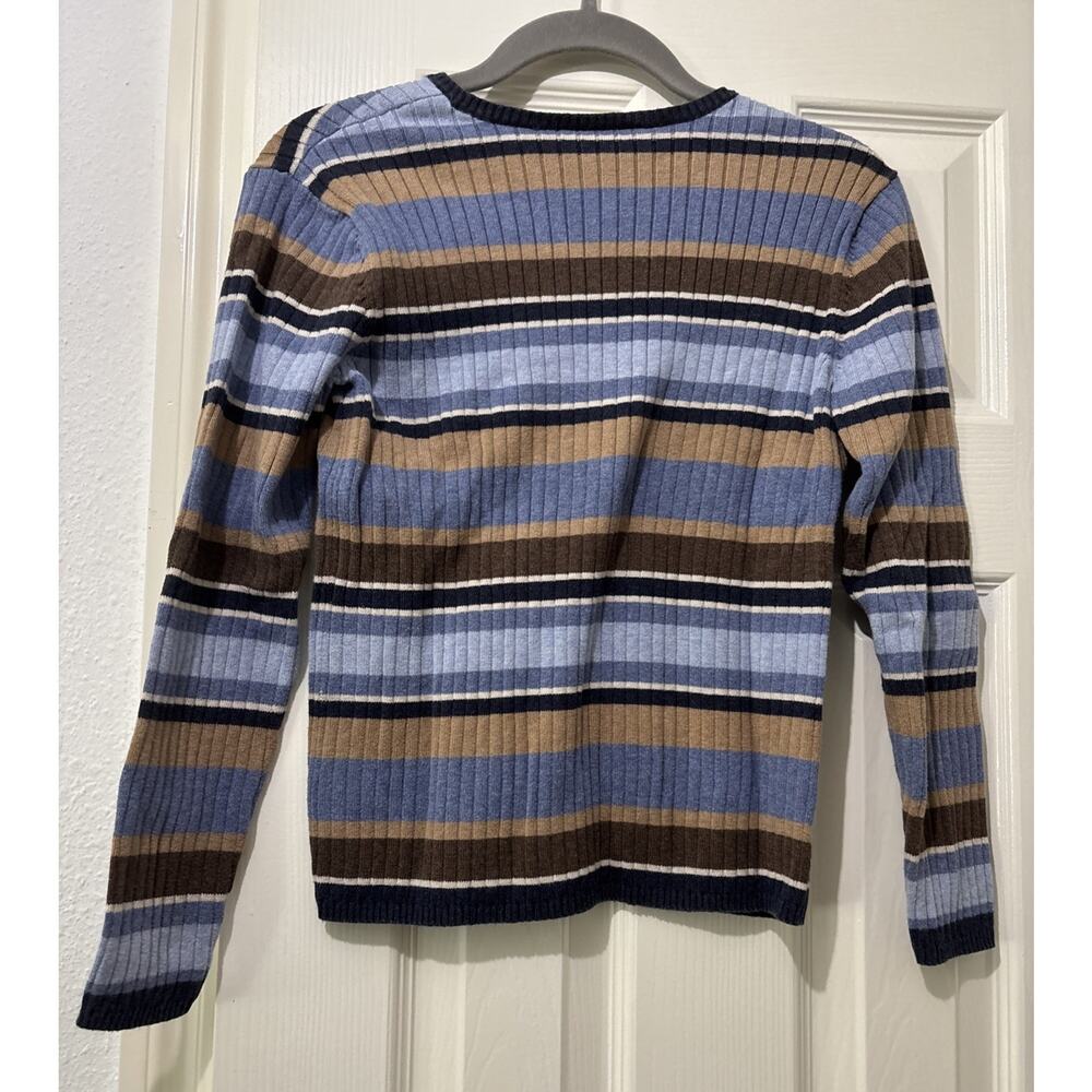 Talbots Petites Vintage 90s Striped Ribbed Cotton Sweater Sz P Made Hong Kong - Picture 5 of 6